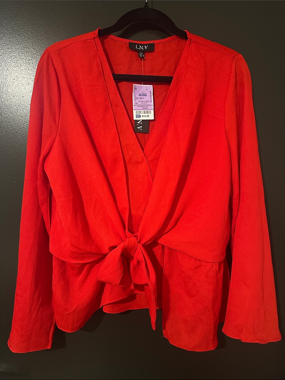 Red Tie-Front V-Neck Blouse